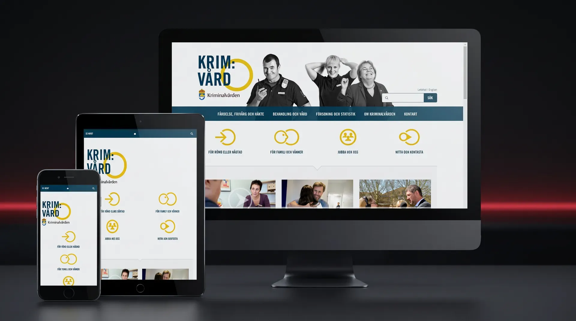 Kriminalvårdens webbplats i dator, surfplatta och mobil