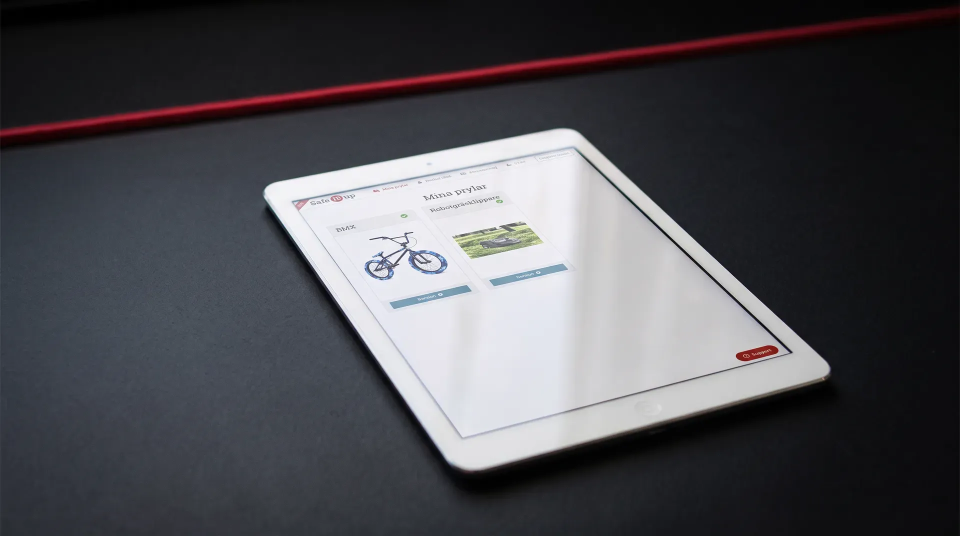 Surfplatta med Safe It Ups register över märkta ägodelar